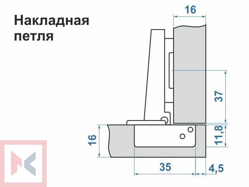 Накладная петля для мебели схема